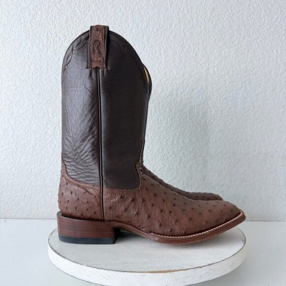 Rod Patrick Mens Cowboy Boots 10AA Brown Ostrich Leather Western French Toe EUC - Picture 2 of 12